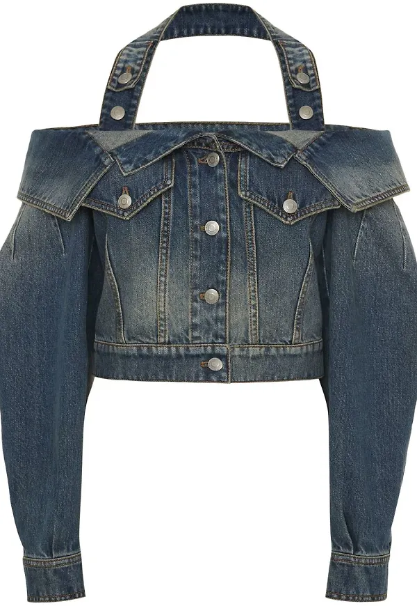 Alexander McQueen jeansjacka med utsnitt - Blå