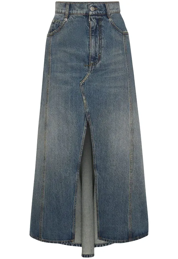 Alexander McQueen jeanskjol med slits - Blå