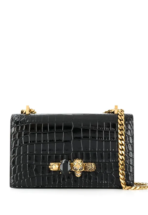 Alexander McQueen Jewelled satchel med krokodileffekt - Svart