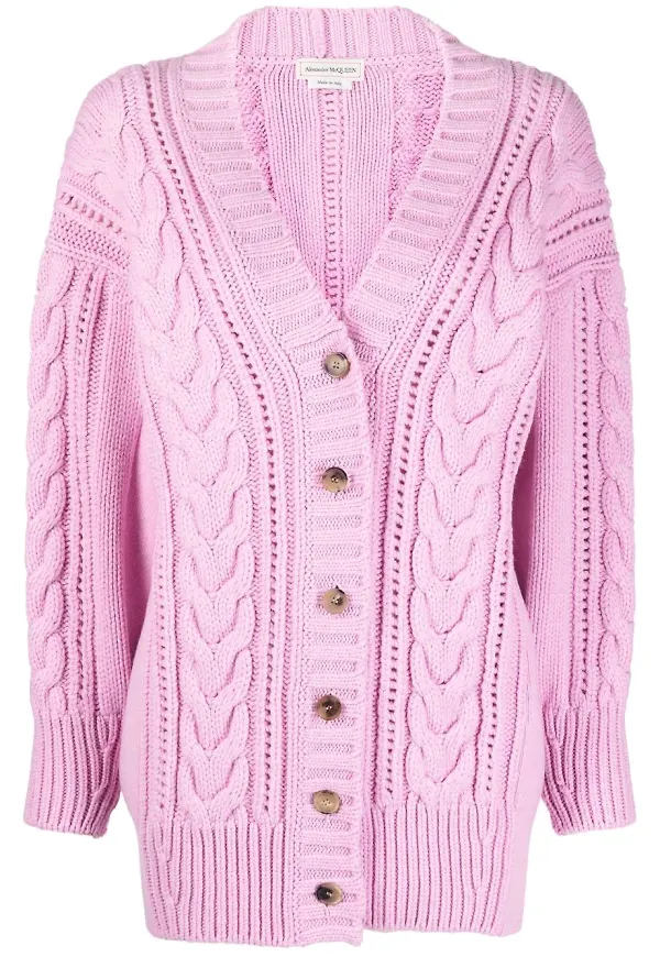 Alexander McQueen kabelstickad kofta - Rosa