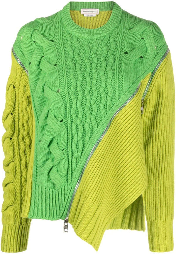 Alexander McQueen kabelstickad tröja med dragkedja - Grön