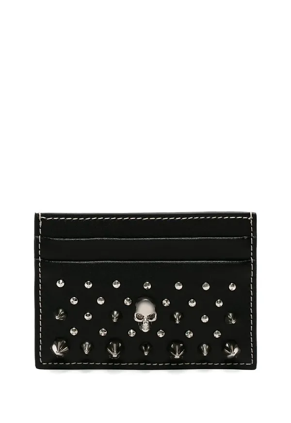 Alexander McQueen korthållare med dödskalle och nitar - Svart