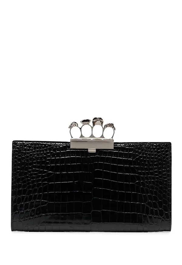 Alexander McQueen krokodilpräglad clutch - Svart