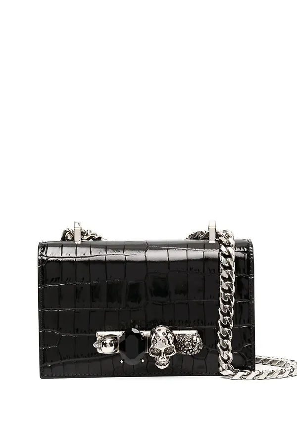 Alexander McQueen krokodilpräglad satchel - Svart