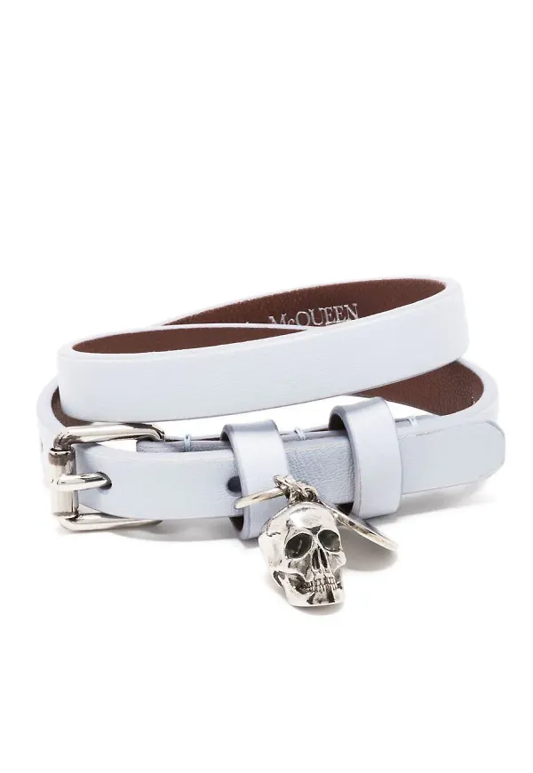 Alexander McQueen läderarmband med dödskalle - Blå