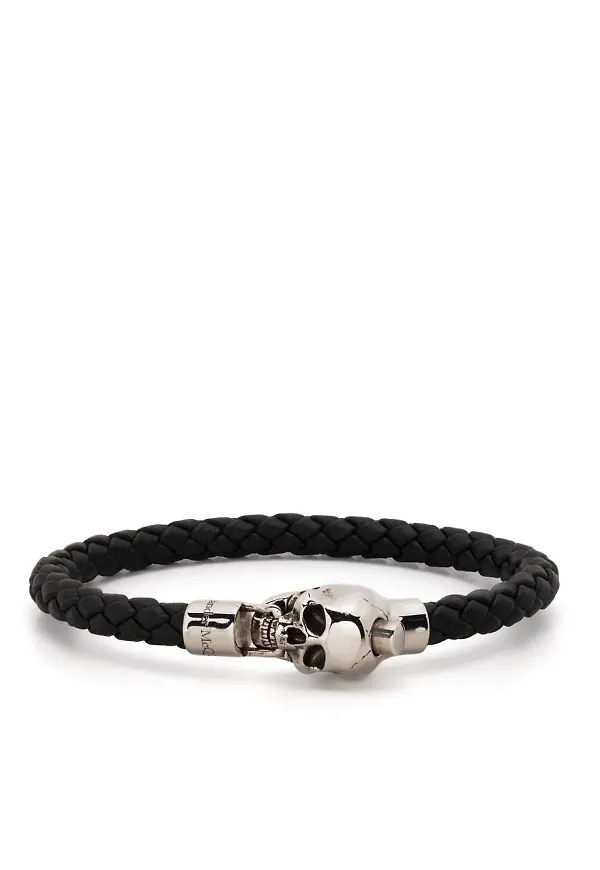 Alexander McQueen läderarmband med dödskalle - Svart