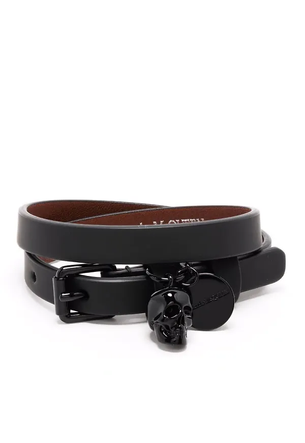 Alexander McQueen läderarmband med dödskalle - Svart