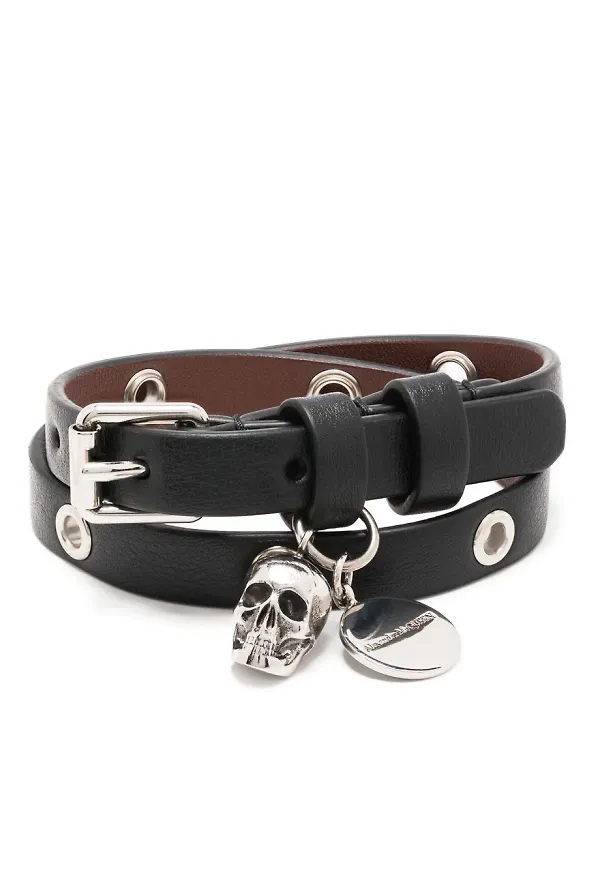 Alexander McQueen läderarmband med dödskalle - Svart