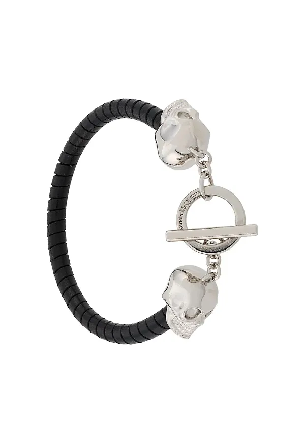 Alexander McQueen läderarmband med dödskalle - Svart