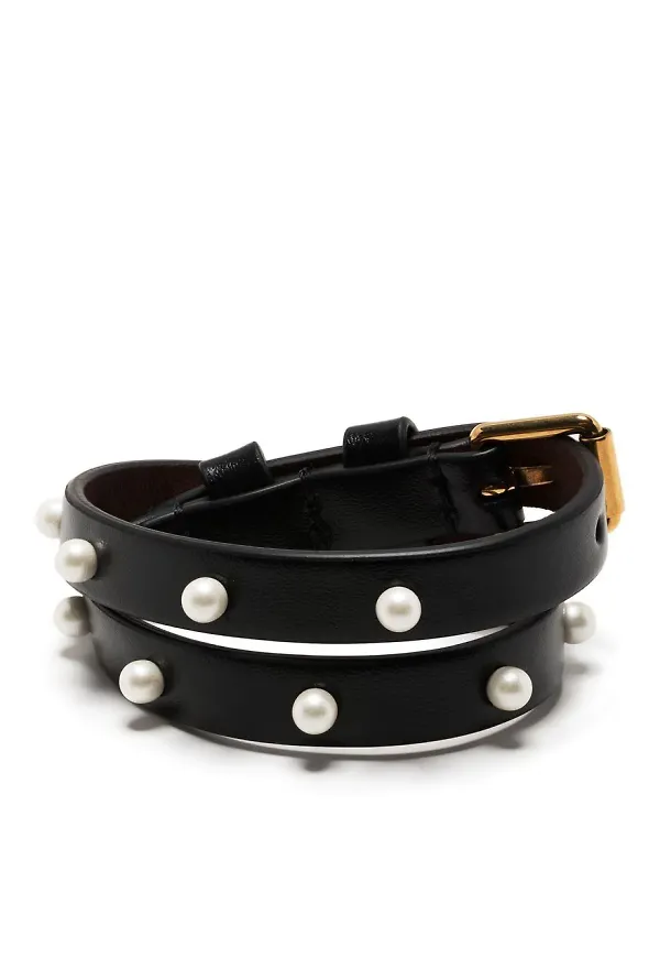 Alexander McQueen läderarmband med dödskalle - Svart
