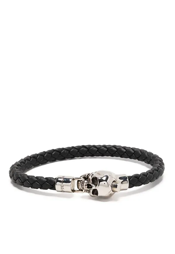Alexander McQueen läderarmband med dödskalle - Svart
