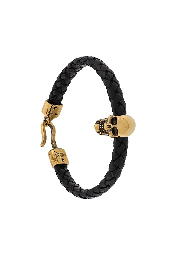 Alexander McQueen läderarmband med dödskalle - Svart