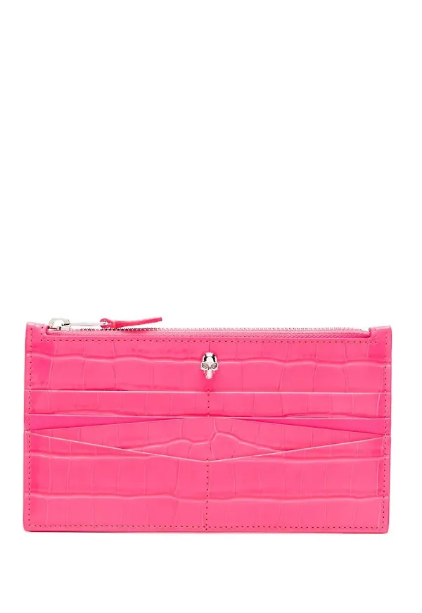 Alexander McQueen läderplånbok med krokodileffekt - Rosa