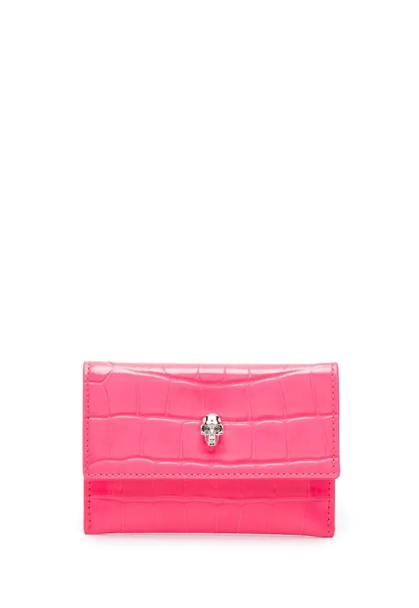 Alexander McQueen läderplånbok med krokodileffekt - Rosa