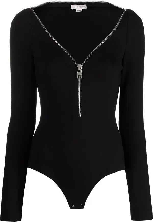 Alexander McQueen långärmad body med dragkedja - Svart