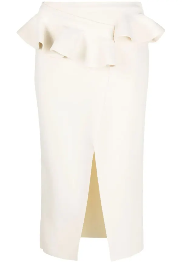 Alexander McQueen midikjol med volangkant - Vit