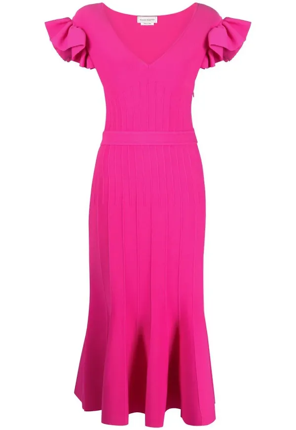 Alexander McQueen midiklänning med volangärm - Rosa