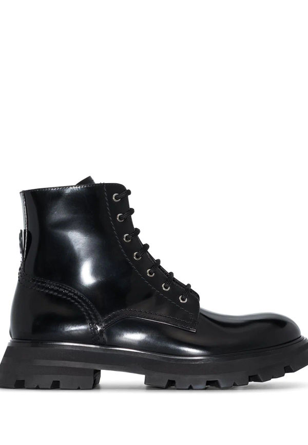 Alexander McQueen militärkängor i läder - Svart