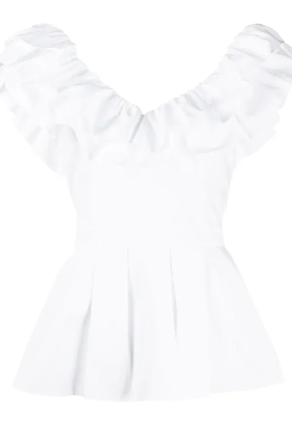 Alexander McQueen peplumblus med volanger - Vit