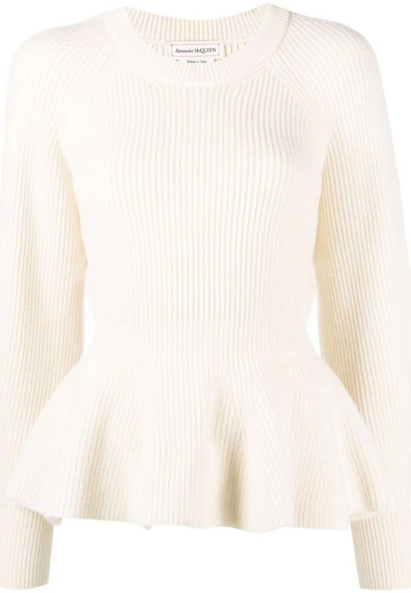 Alexander McQueen peplumtröja i ull - Neutral