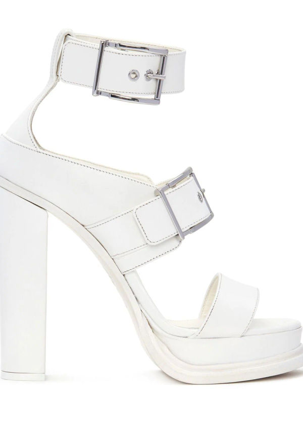 Alexander McQueen platåsandaler i läder 120 mm - Vit