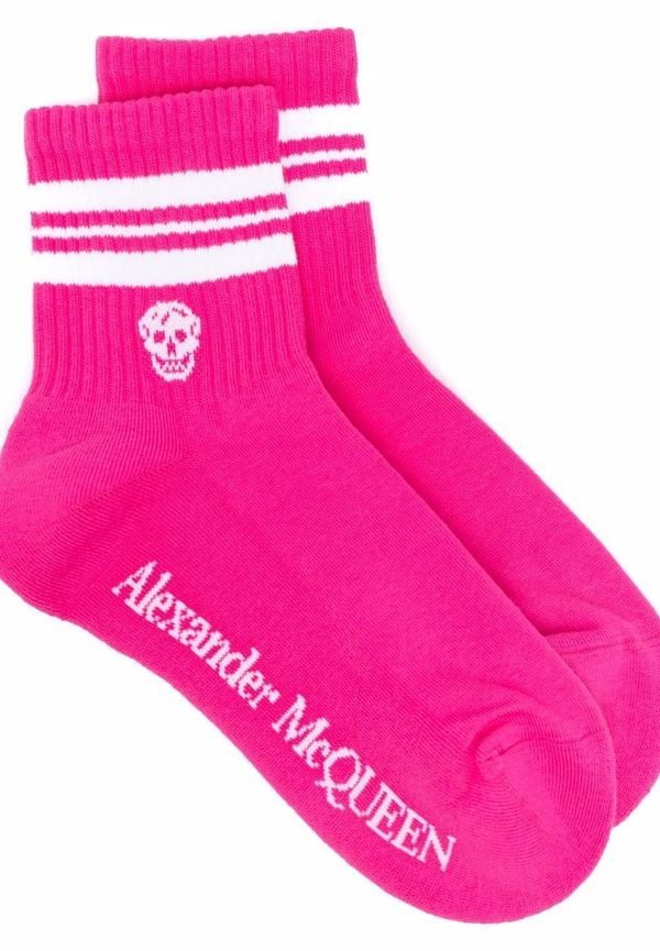 Alexander McQueen randiga strumpor med dödskalle - Rosa