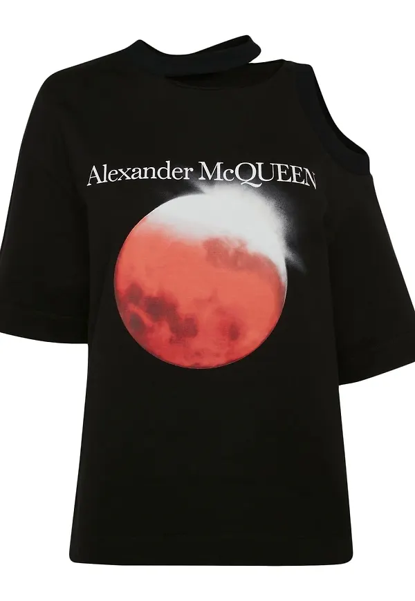 Alexander McQueen Red Moon t-shirt med utskuren detalj - Svart