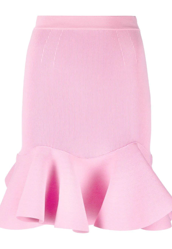 Alexander McQueen ribbad minikjol med peplumfåll - Rosa