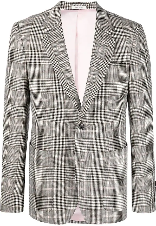 Alexander McQueen rutig enkelknäppt blazer - Svart