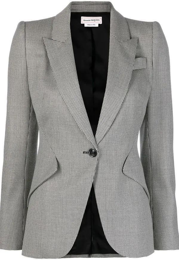 Alexander McQueen rutig enkelknäppt blazer - Svart
