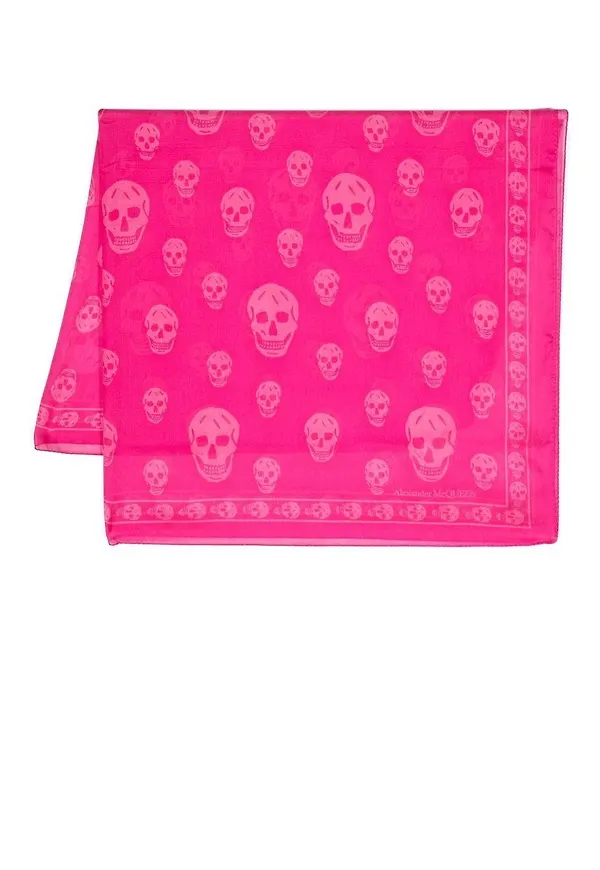 Alexander McQueen sidensjal med dödskalletryck - Rosa
