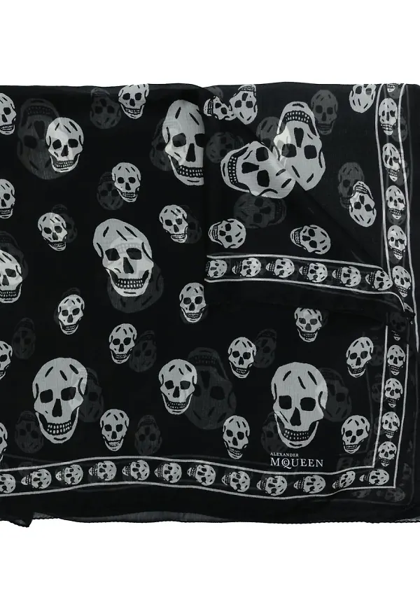 Alexander McQueen sidensjal med dödskalletryck - Svart