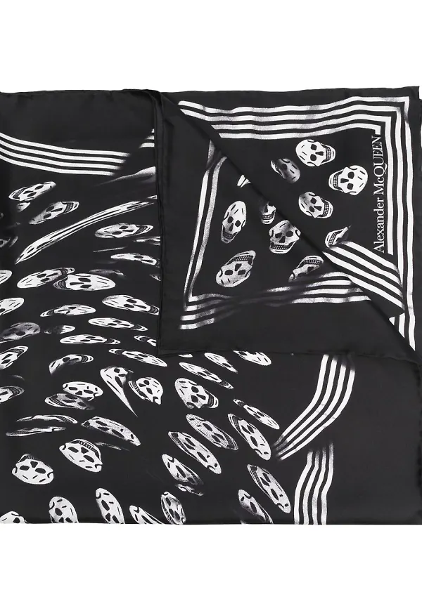 Alexander McQueen sidensjal med dödskalletryck - Svart