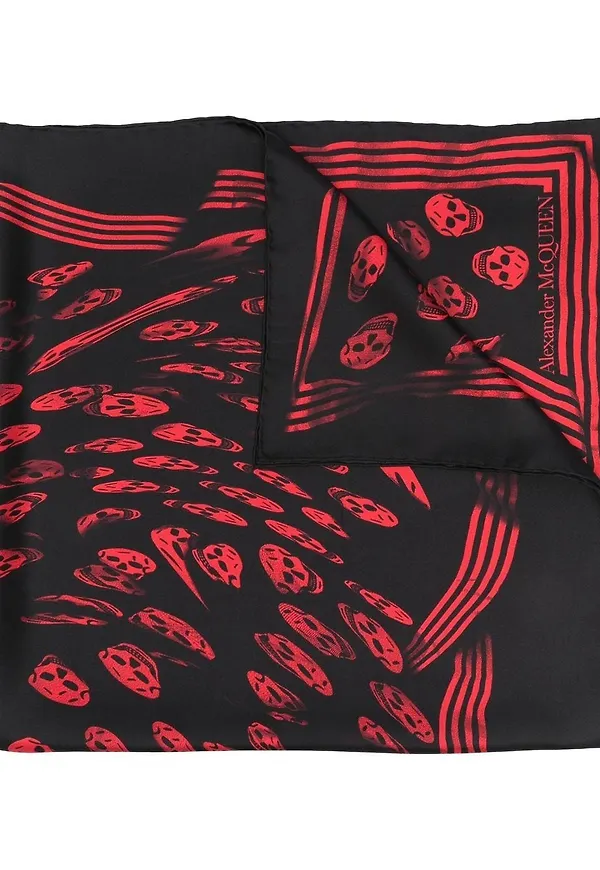 Alexander McQueen sidensjal med dödskalletryck - Svart