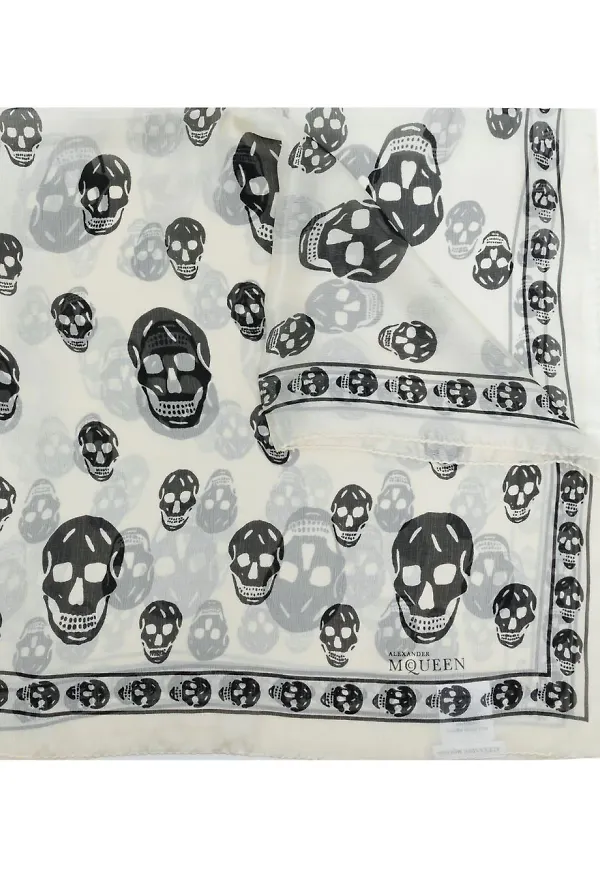 Alexander McQueen sidensjal med dödskalletryck - Vit