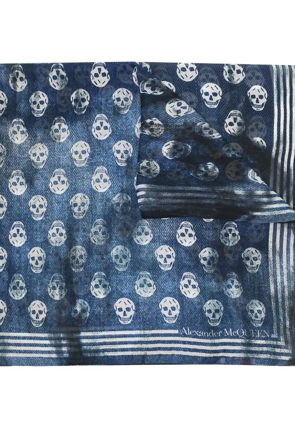 Alexander McQueen sjal med dödskalletryck - Blå