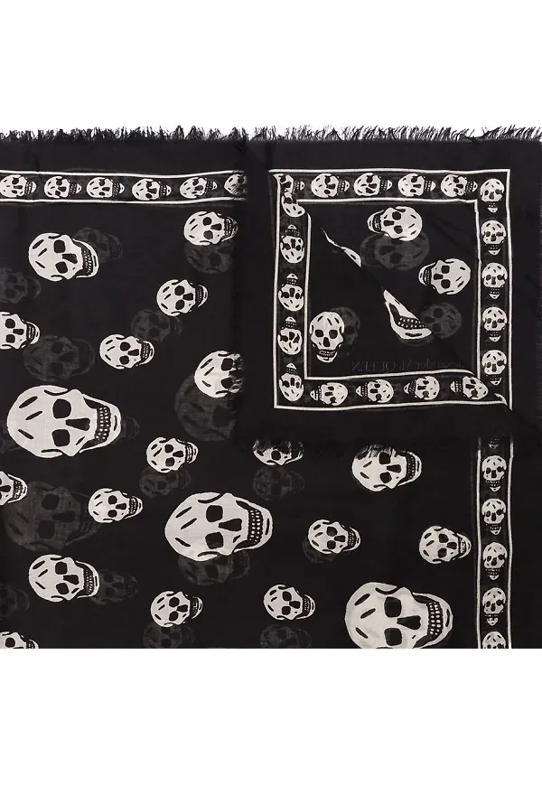 Alexander McQueen sjal med dödskalletryck - Svart