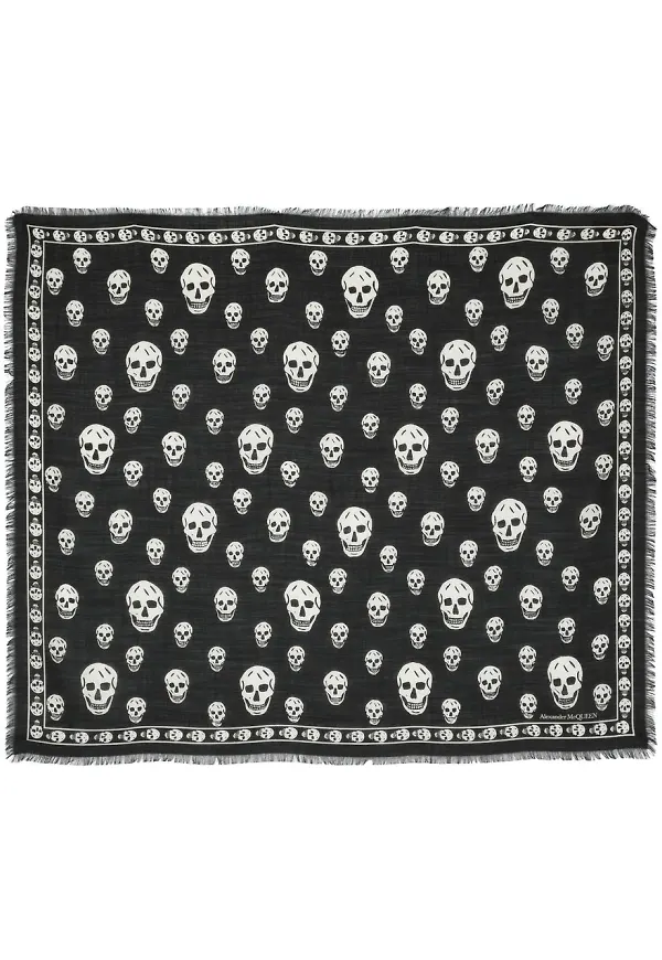 Alexander McQueen sjal med dödskalletryck - Svart