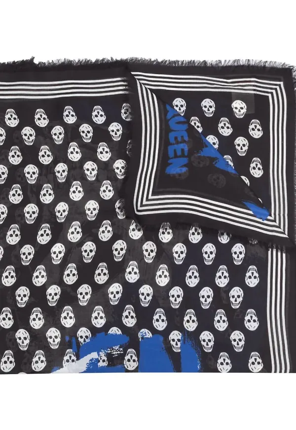 Alexander McQueen sjal med dödskalletryck - Svart