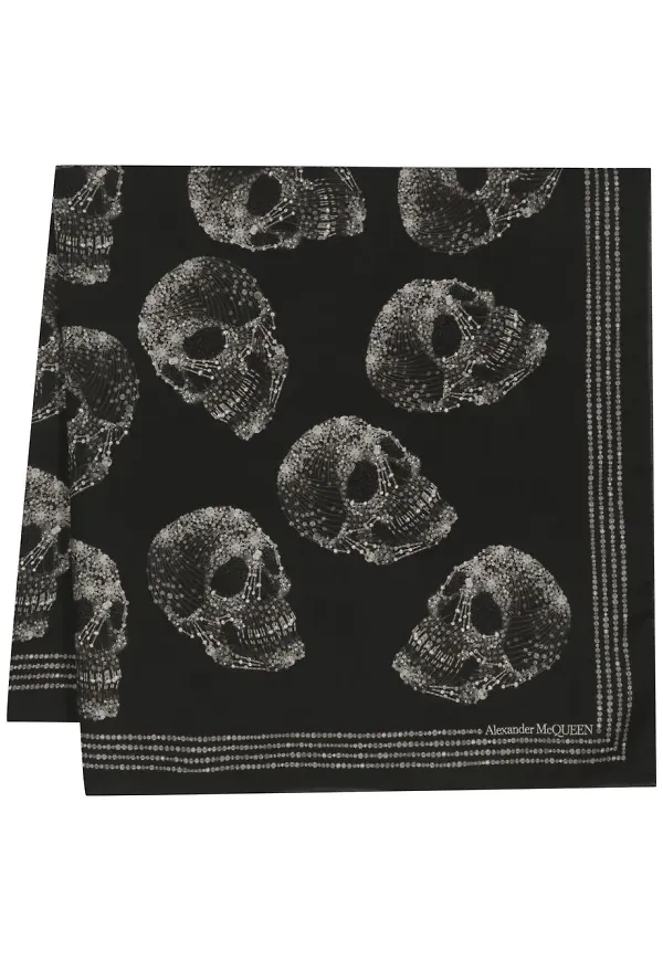 Alexander McQueen sjal med dödskalletryck - Svart