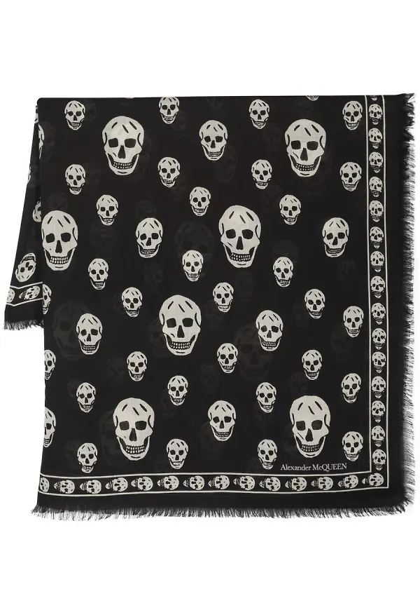 Alexander McQueen sjal med dödskalletryck - Svart