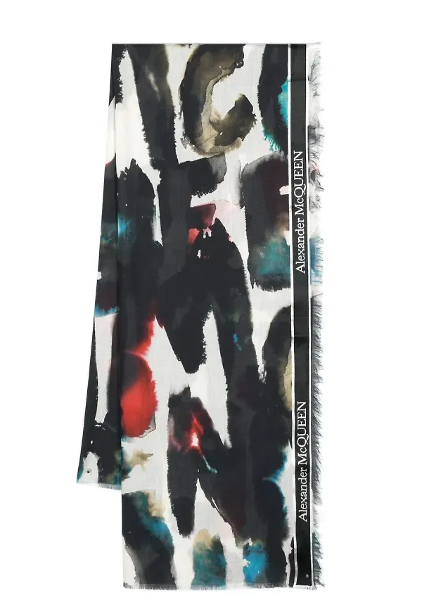 Alexander McQueen sjal med graffititryck - Blå