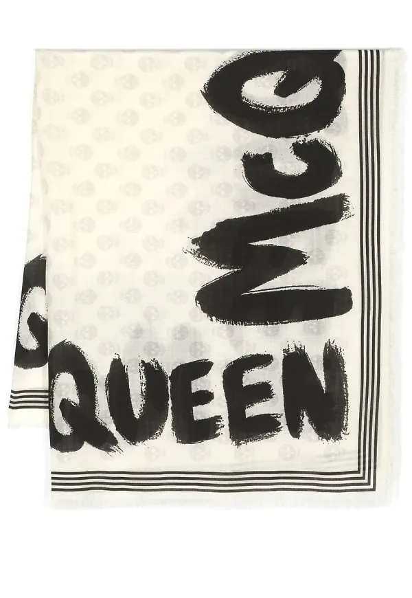Alexander McQueen sjal med graffititryck - Vit