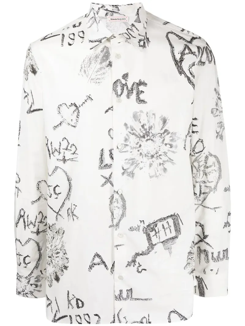 Alexander McQueen skjorta med grafiskt tryck - Vit