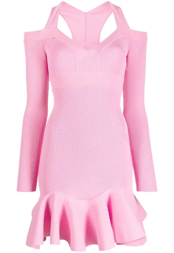 Alexander McQueen stickad baraxlad midiklänning - Rosa
