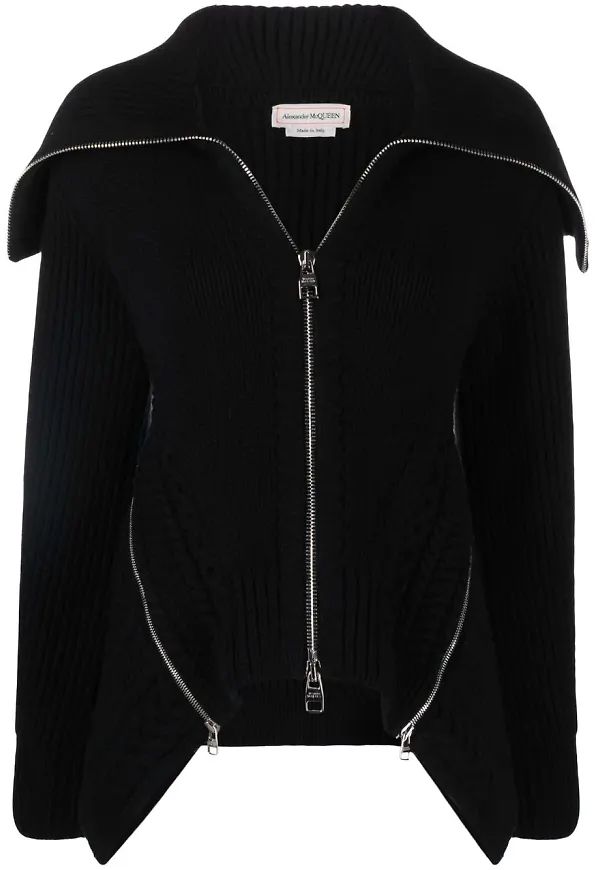 Alexander McQueen stickad kofta med dragkedja - Svart
