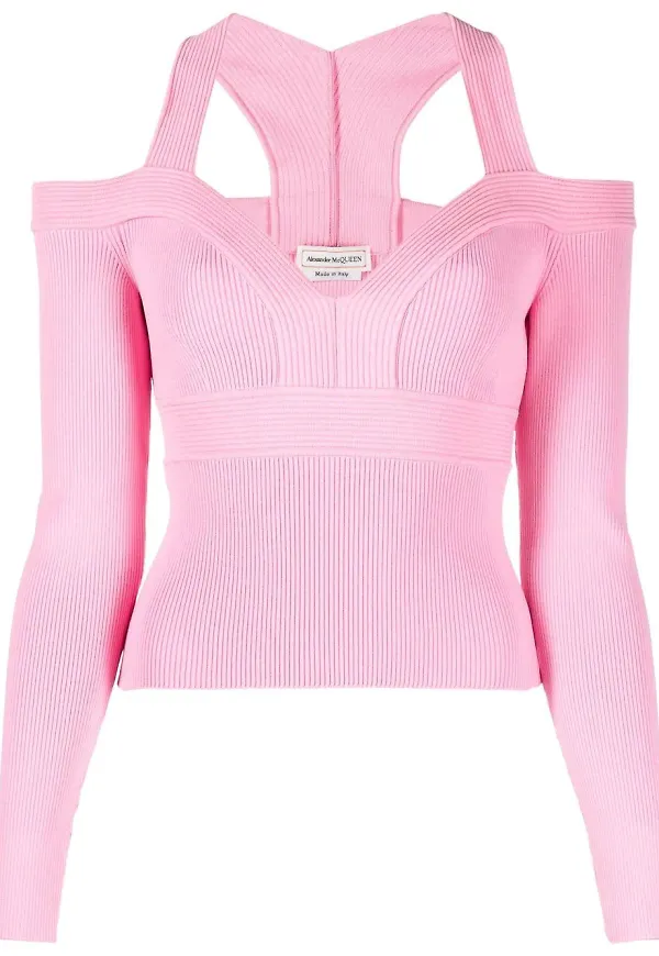 Alexander McQueen stickad topp med bar axel - Rosa