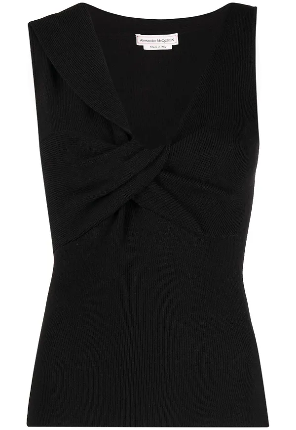Alexander McQueen stickad v-ringad topp - Svart