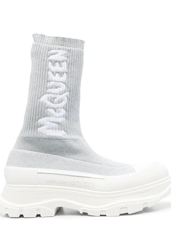 Alexander McQueen stickade höga strumpsneakers - Silverfärgad