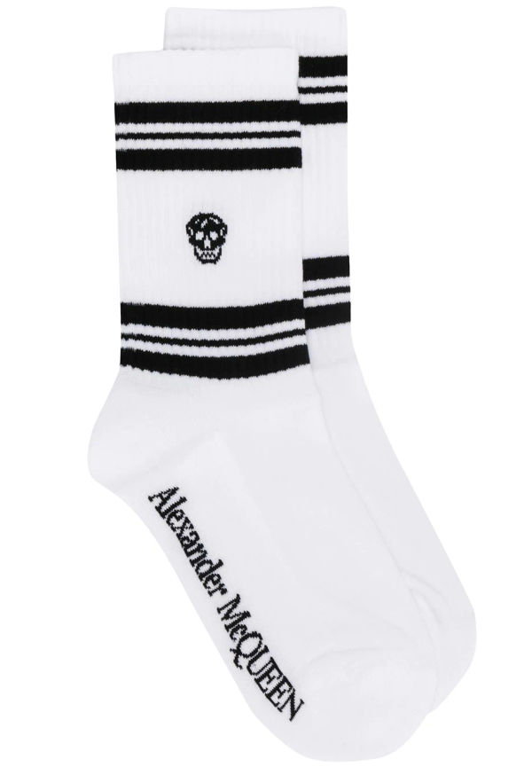 Alexander McQueen stickade strumpor med dödskallar - Vit